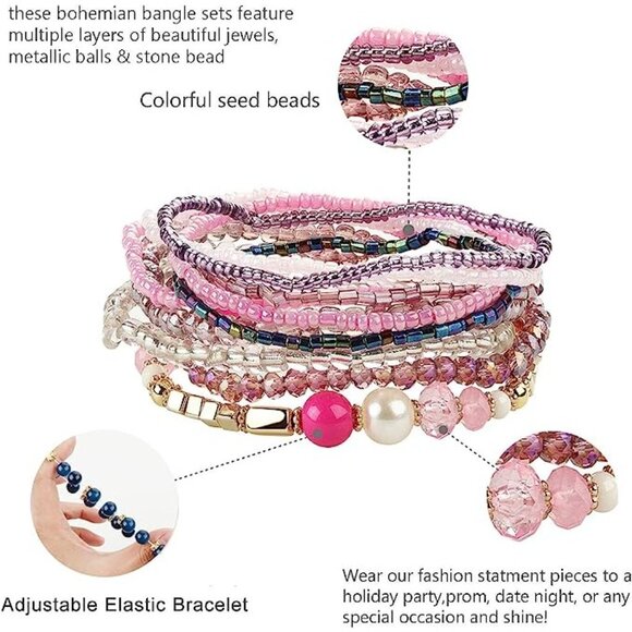 FIBO STEEL 6 Sets Bohemian Stackable Bead Bracelets for Women Stretch Mu… - Picture 3 of 5
